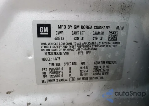 2018 Chevrolet Trax 1Lt from USA, damaged, VIN KL7CJLSB8JB675107